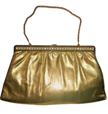 VTG HL Harry Levine USA Gold Rhinestone Clutch Purse Evening Bag 60's Quality 