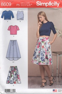 Simplicity Schnittmuster 8609 Stricktop & Rock umgekehrte Falten Gr. 12 - 20 Neu
