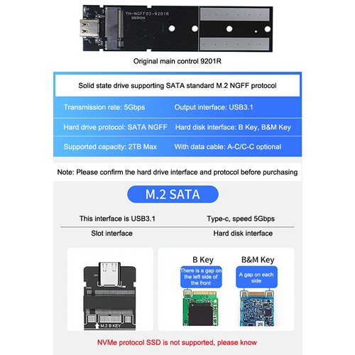 M.2 NVME PCIe NGFF SATA Protocol Case Clear 10Gbps External Hard Disk Box Case - Photo 9/12