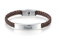 CUSTOM BROWN BRAIDED LEATHER STAINLESS STEEL BRACELET