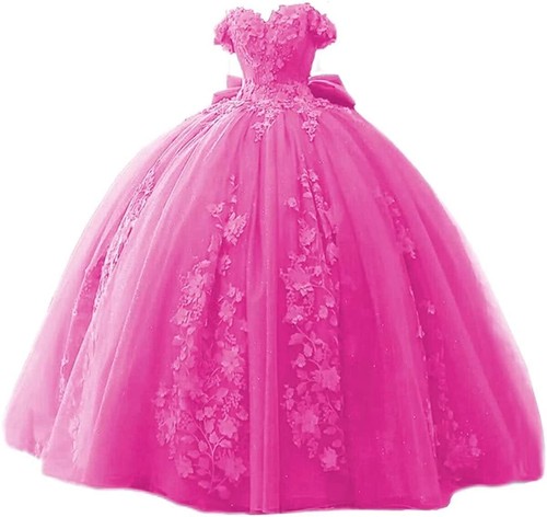 Quinceanera Lace Beaded Prom Dresses Fluffy Off Shoulder Sweet 15 16 Prom Dress - Picture 34 of 51