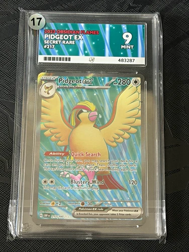 Ace Grading 9 Pidgeot ex Secret Rare Holo Obsidian Flames 2023 217/197 EN