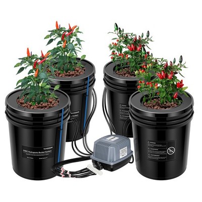 VIVOSUN 5 Gal DWC Hydroponics Grow Kits Deep Water Culture w/ 4 Buckets Air Pump