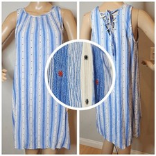 NWT Ann Taylor Loft Small Petite Blue White Red Dot Lace Back Sleeveless Dress