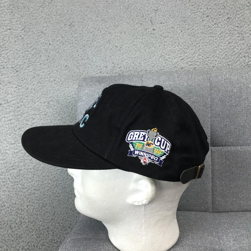 Boné vintage CFL chapéu alça traseira masculino preto futebol cinza copo Winnipeg CBC 90s - Imagem 3 de 4