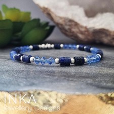925 Sterling Silber Perle blau LAPISLAZULI Perlen Stapelarmband von INKA