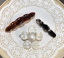 Vintage French Barrette Lot 3 Hair Clips Acetate Tortoise Floral Made France