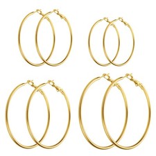 14K Gold Plated Stainless Steel Hoop Earring- Hypoallergenic,Lightweight,4 Pairs