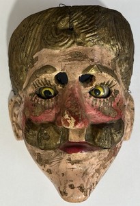 Vintage / Antique Guatemalan Hand Carved Wood Dance Mask with Glass Eyes
