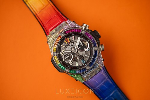 Hublot Big Bang Unico Customised Rainbow Sapphire Titanium Date Chronograph