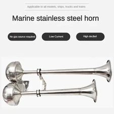 12/24V 125dB Stainless Steel Dual Electric Trumpet Horn Set - Heavy Duty