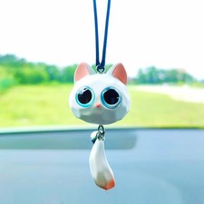 Car Hanging Ornament Colorful Big-eyed With Small Bells Cute Car White Pink