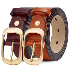 2 Pack Genuine Leather Belts for Jeans Pants Dresses Ladies Waist Belt with E...