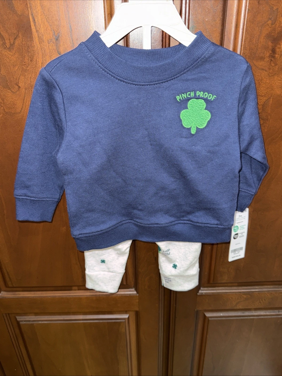 NEW Infant Boys Gray & Navy Outfit St Patricks Sweatshirt & Pants Set NWT