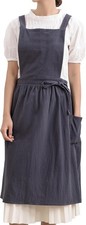 Cotton Linen Pinafore Dress Cute Apron for Women with Pockets Art Vintage Aprons