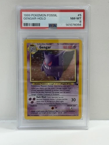 1999 POKEMON FOSSIL GENGAR HOLO 5 PSA 8