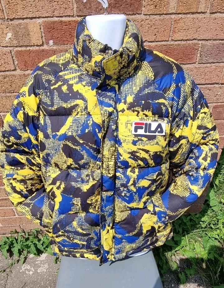 Fila Limited Edition Men's Puffer Jacket Yellow/Black/Blue Size Medium