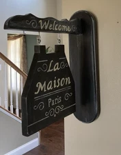 Vintage Hand Painted Art Welcome French Country Cottage Sign Paris