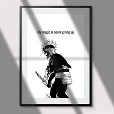 Asta Black Clover Never Give Up Poster Manga B&W Anime Wall Art