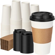 16 Oz 100 Pack Coffee Cups with Lids and Sleeves, Hot Paper Coffee Cups with Lid