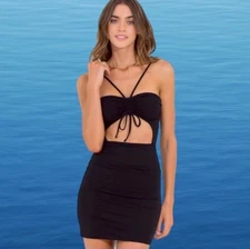 $89 Maaji Tulip  Swim Cover Up Large Mini Dress Shirred Front Strappy Neck NWT