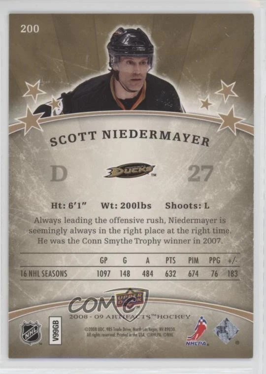2008-09 Upper Deck Artifacts Stars Gold /75 Scott Niedermayer #200 HOF - Image 2 of 2
