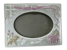 Russ Baby  s Baptism Picture Frame 4x6 Ceramic Lamb Cross Nursery Decor