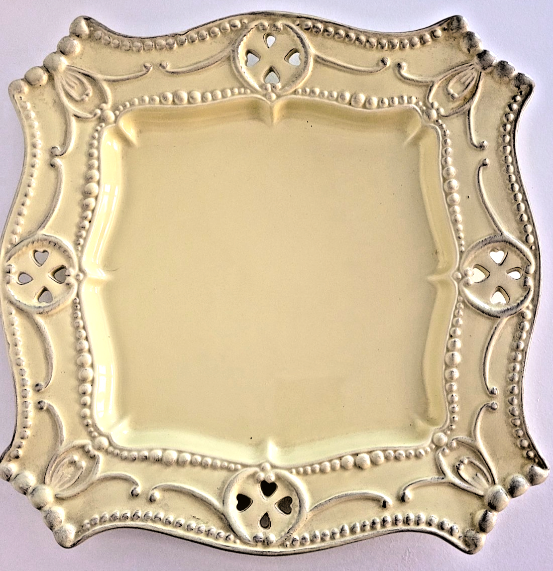 Vintage Portuguese Ceramic Charger Plate 12” Rustic Cream Table Décor
