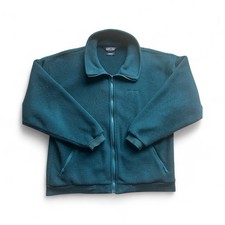 VTG 90s Lands’ End Teal Fleece Jacket Women’s Medium Full Zip USA Made