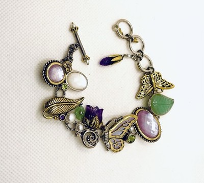 M. Thurman Dream Sterling Amethyst Pink Doublet Pearl Butterfly Toggle Bracelet