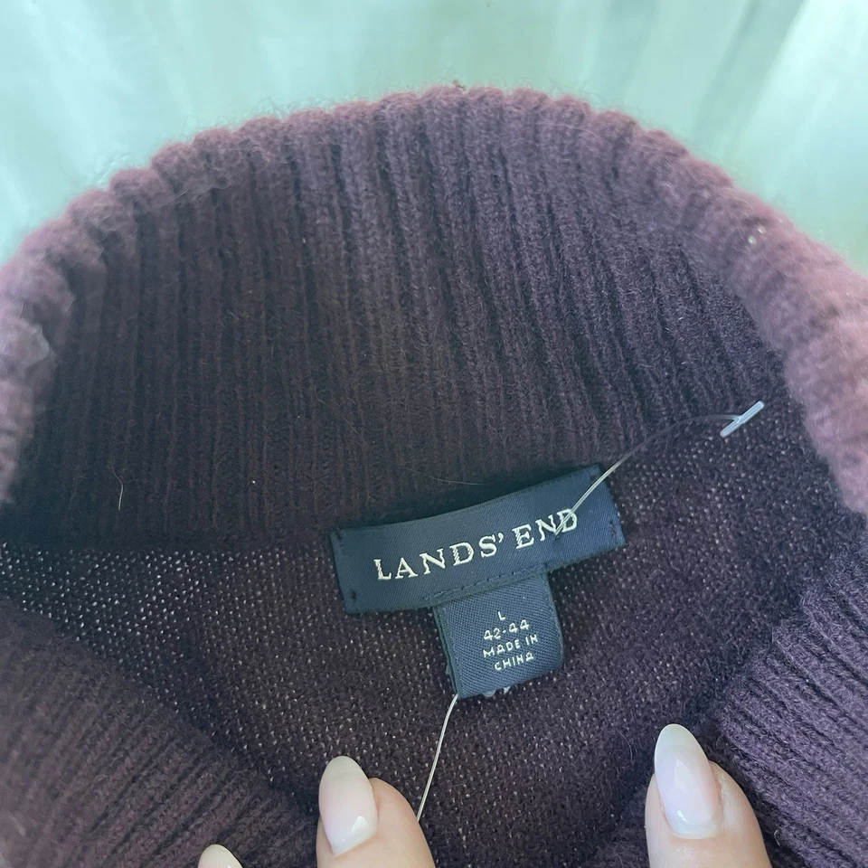 Lands' End Wool Cashmere Henley Mock Neck Sweater Purple Men's L Preppy Office - Image 3 of 4