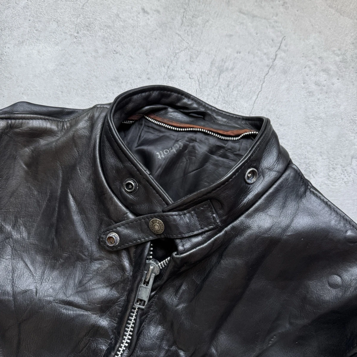 Chaqueta de motociclista vintage Schott NYC de cuero negra talla 42