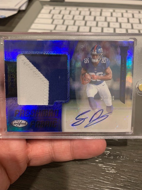 2018 SAQUON BARKLEY PANINI CERTIFIED FRESHMAN FABRIC BLUE RC AUTO PATCH /50 RPA