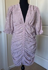Asos Women’s Ruched Purple Mini Dress Gold Foiled Star Print Size 14