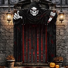 4Pcs Halloween Scary Grim Reaper Porch Banner Curtain Archway Doorway Decor Hall