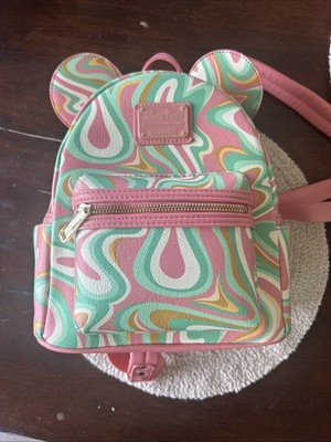 Disney Parks Mickey Swirl Loungefly Mini Backpack New with Tag, Pink And Green