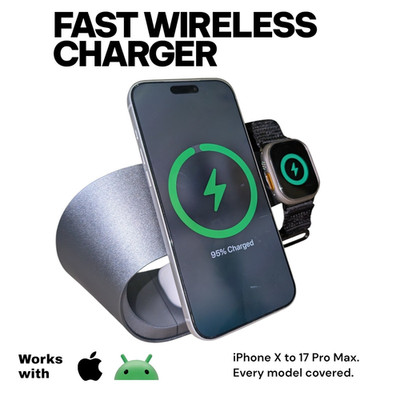 Premium Metal 4-in-1 Wireless Charger 15W for iPhone, Watch & AirPods