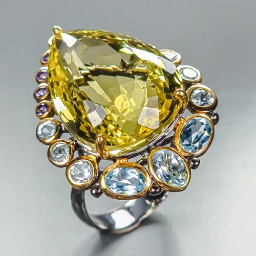 37 ct jewelry Natural Lemon Quartz Ring 925 Sterling Silver Size 7.5 /R464519