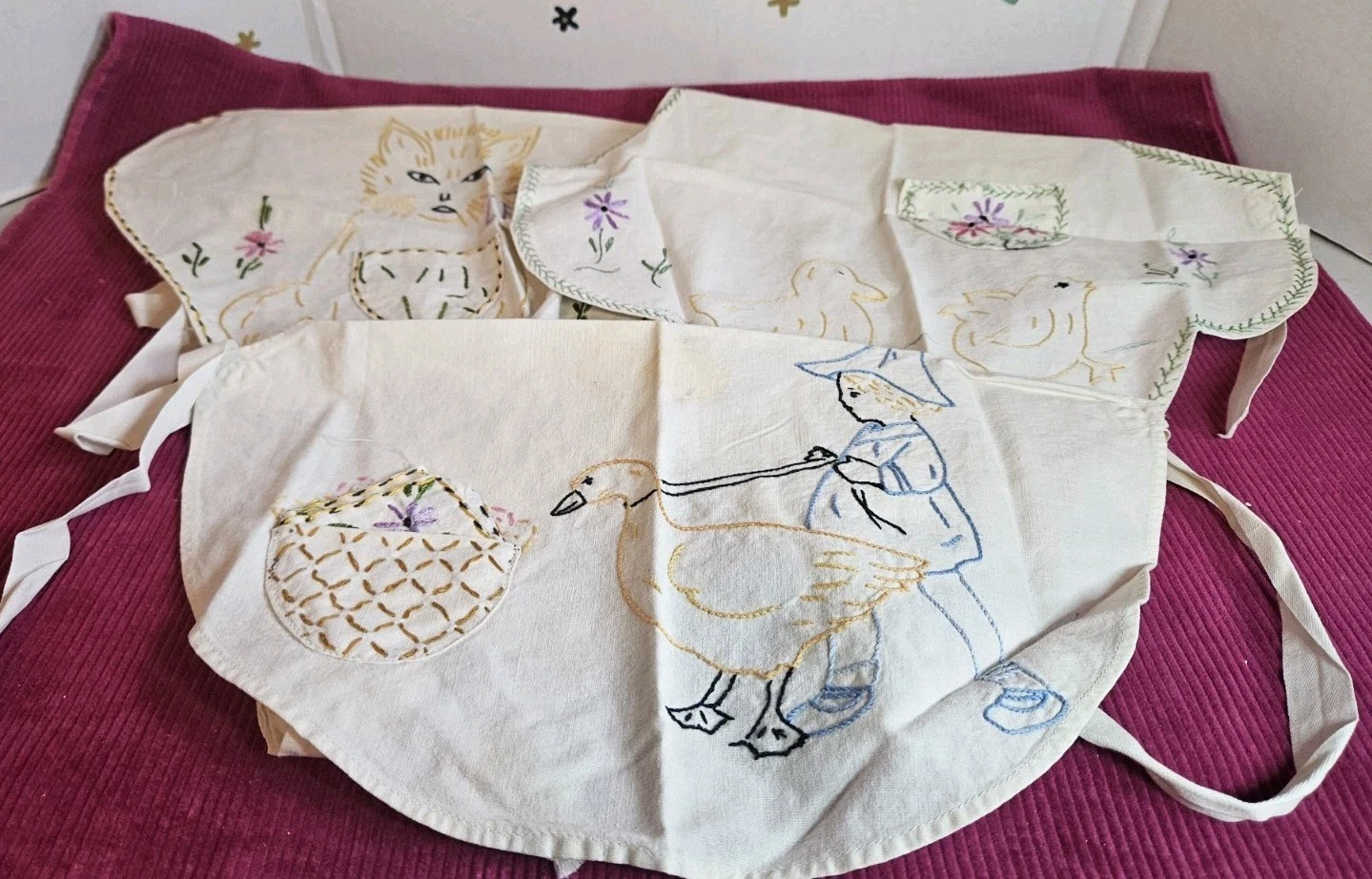 Vgt Baby Bib/Aprons 3 With Embroidered Designs 15" Long 13 1/2" Wide