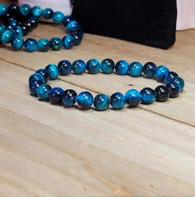 Natural 8MM Blue Tiger's Eye Bead Healing Reiki Balance Men Women Bracelet Gifts - Image 3 of 3