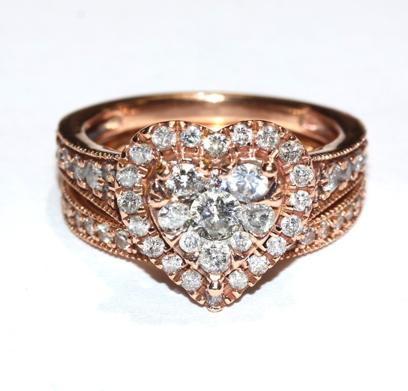 14k rose gold natural diamond heart halo cluster engagement band ring 5.7g .62ct