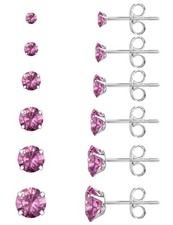 6 Pairs Stud Earrings Set Hypoallergenic Cubic Zirconia 316L Earrings Stainle...