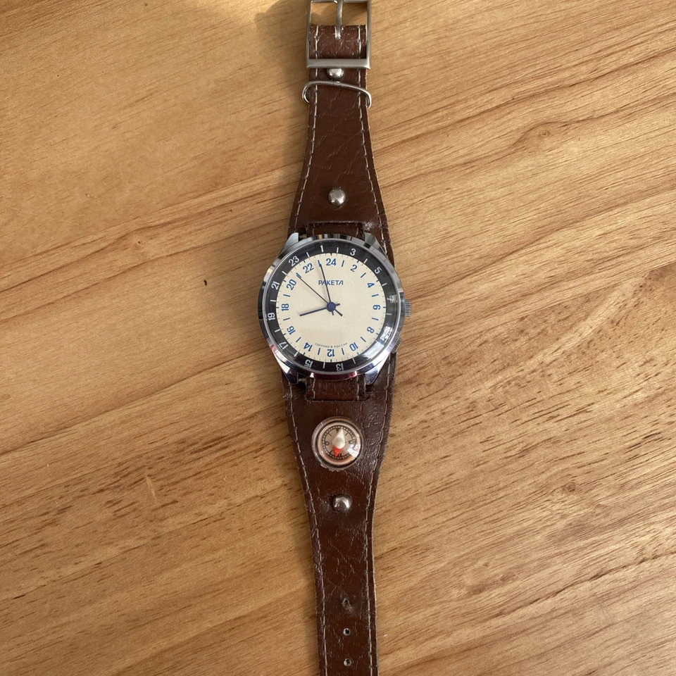 Raketa Automatikuhr 24 Stunden Anzeige Kompass Handaufzug Russland (Paketa) - Bild 2 von 4