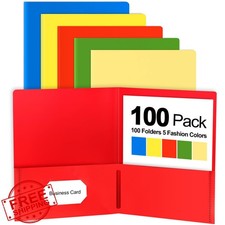 Habgp Plastic Folders 100 Pack, 5 Color, 2 Pocket, Business Card Holder