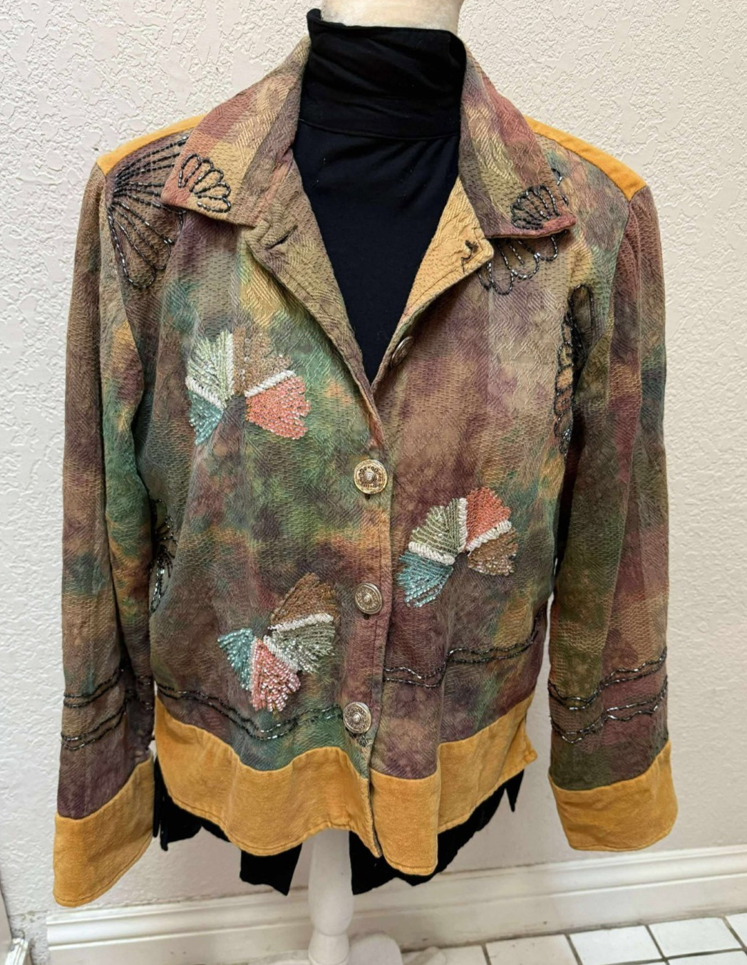 Woman's Jacket Artistic Patchwork with Sequin Emb… - image 1