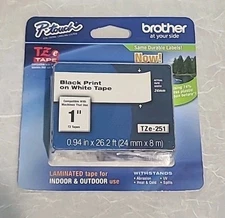Brother P-touch Label Tape TZe-251 Black Print on White 24mm 26.2 ft Geniune New