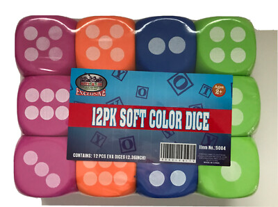 Matty s Toy Stop Jumbo Soft Color Dice (Package Of 12) W/ Bonus Storage Bag