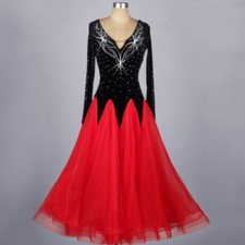 NEW Latin Ballroom Dance Dress Modern Salsa Waltz Standard Long Dress F221 Red