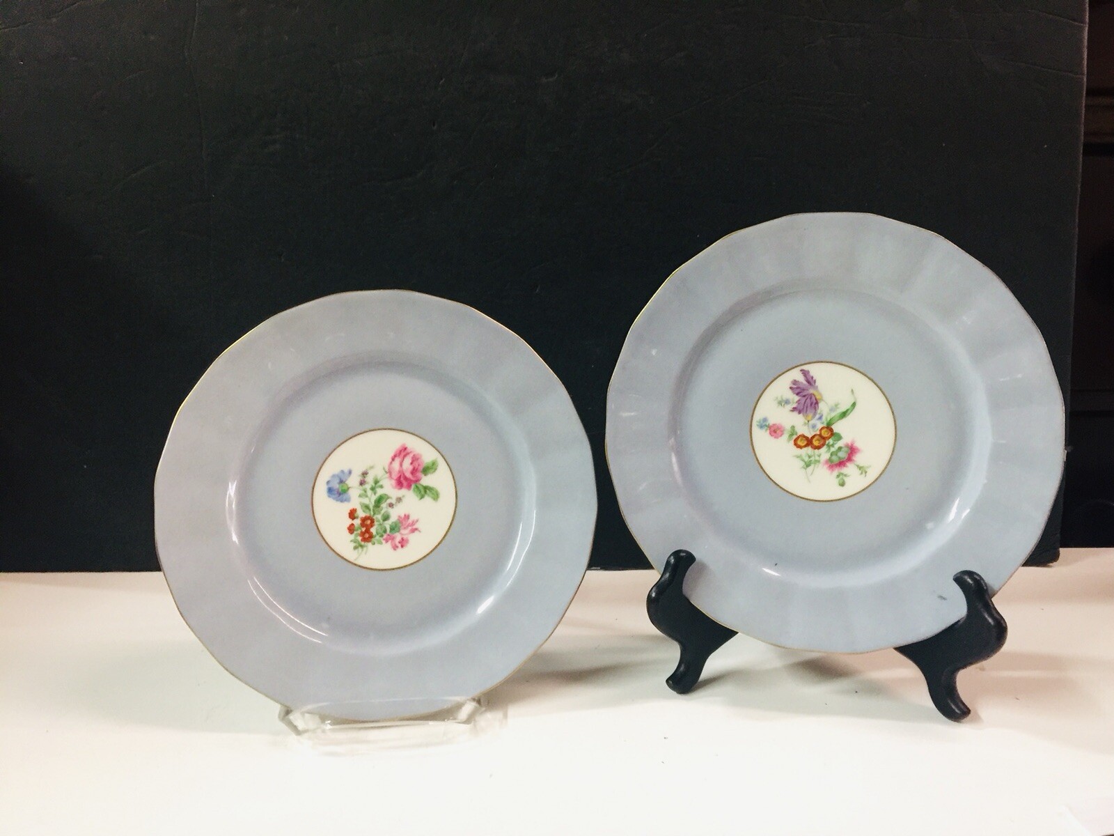 Pair of Vintage French Limoges Pink Rose Floral Flower dessert  Plates 8.5”