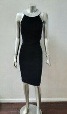 VINTAGE VELVET BEADS FAUX PEARLS NECKLINE BARING SHOULDERS PARTY SHEATH DRESS 10